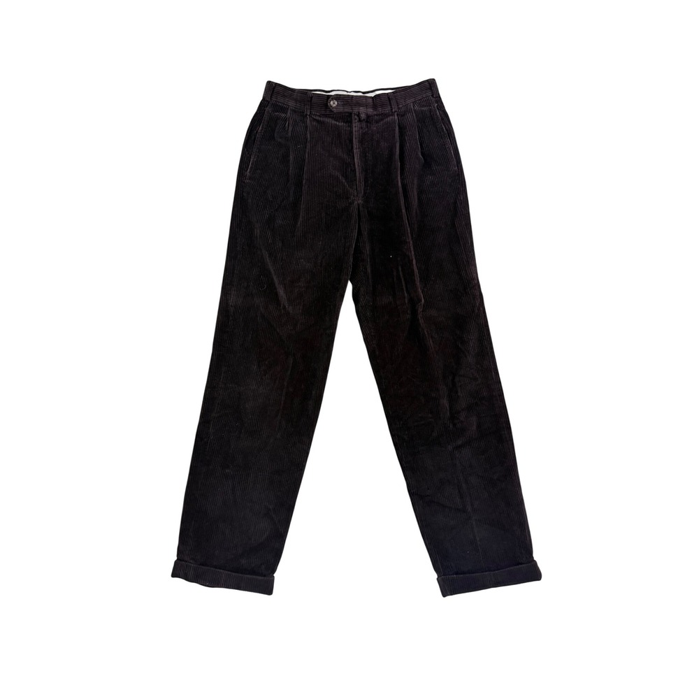Mens 31x30 Tommy Hilfiger Corduroy Pants Brown Pleated Vintage Cuffed Trousers